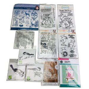 Assorted Christmas Holiday Clear Rubber Stamps Dies Lot 11 Packs Various Brands